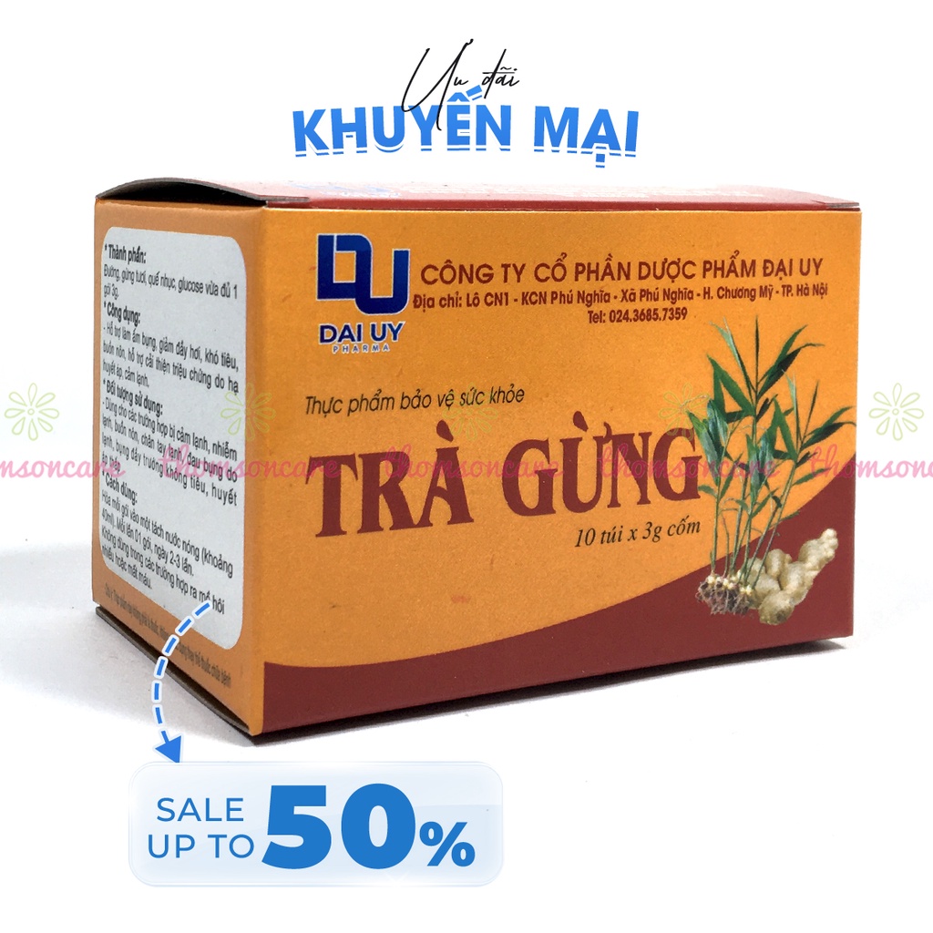 Trà gừng làm ấm cơ thể, giảm đầy hơi, khó tiêu, giảm cảm lạnh - Hộp 10 gói x 3g Đ.Y