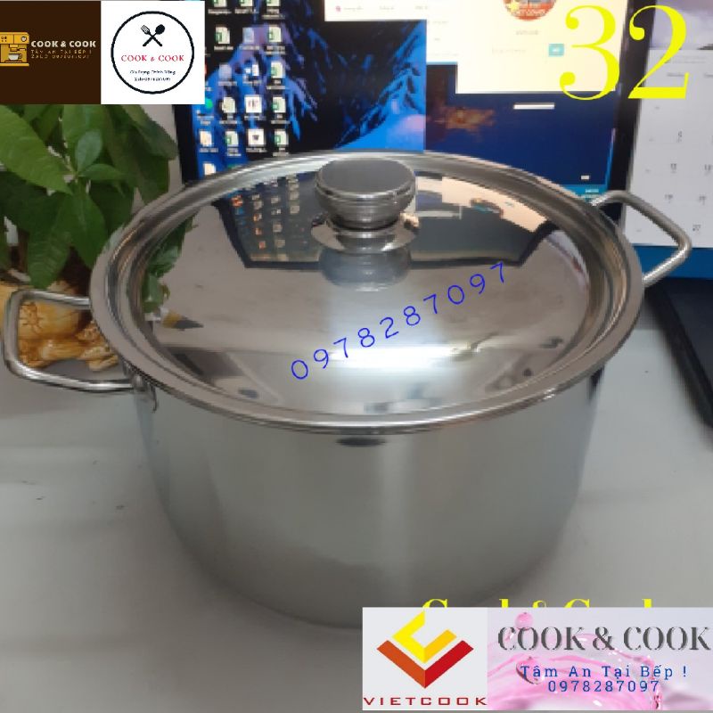 [CHÍNH HÃNG] Nồi luộc gà inox 15 lít size 32 cm đáy từ Vietcook