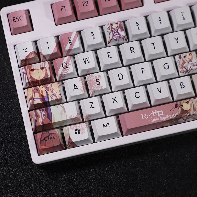 Emilia Satella Keycaps Cherry Profile Life In A Other World From Zero Theme Keycaps PBT Thuốc nhuộm Thăng hoa Bàn phím cơ Keycaps 108 Phím