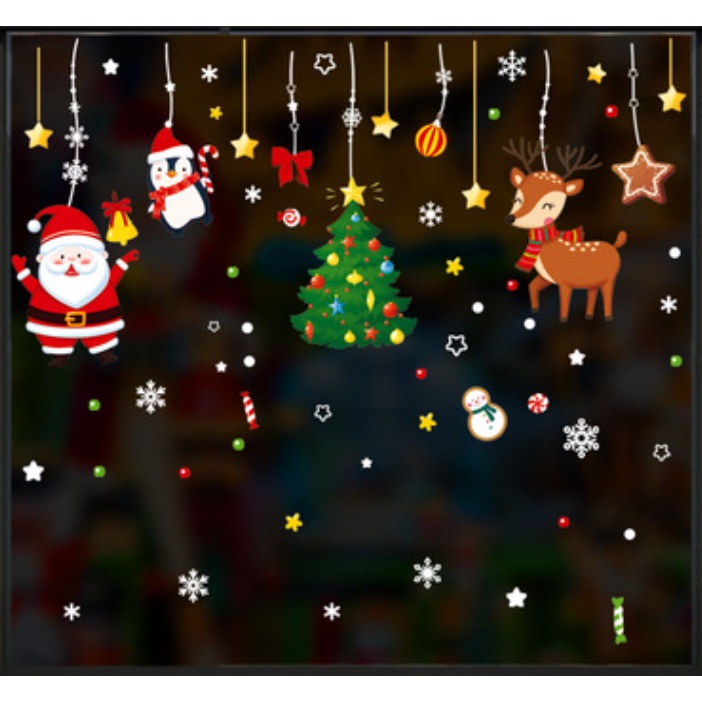 Decal dán tường Noel Hít Tĩnh Điện không Dơ Kính - Dây rèm nai xinh xắn