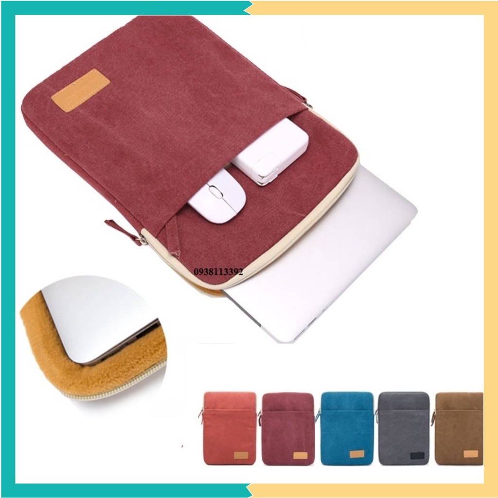 Túi đựng Laptop chuyên dụng - Chống sốc và nước bảo vệ máy tính - Mẫu Canvas bố - Loại 2 ngăn - Lõi nỉ không ép