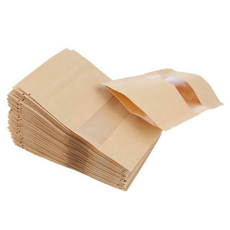 14x20 - 50 chiếc Túi zipper Kraft đáy bầu dục phủ bóng, đựng được nước có cửa sổ Đáy Đứng