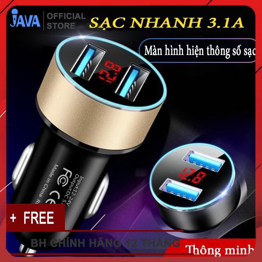 Tẩu Sạc Nhanh Ô Tô - Sạc điện thoại trên ô tô - Tương thích nhiều thiết bị - 2 cổng USB - Màn hình led