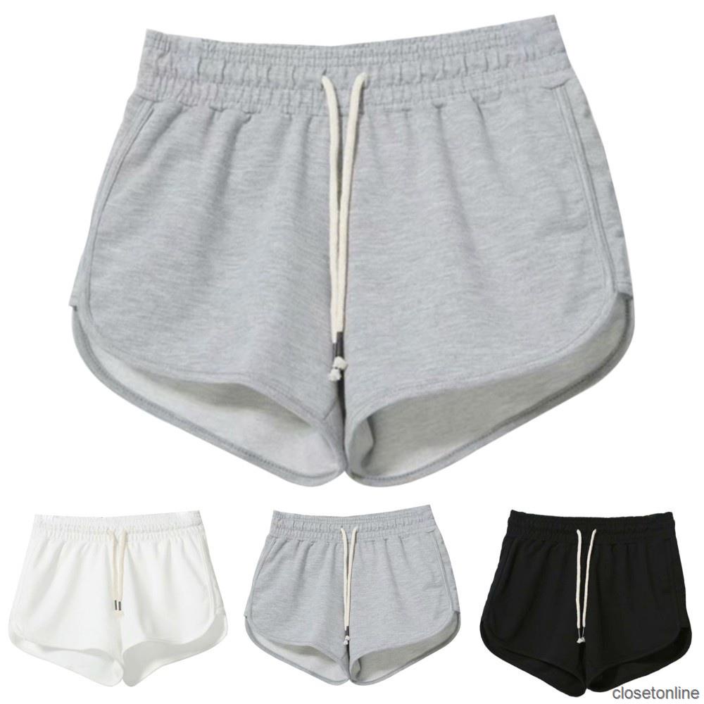 Quần Short Thể Thao Lưng Cao Có Dây Cột Màu Trơn Thời Trang Hè Cho Nữ