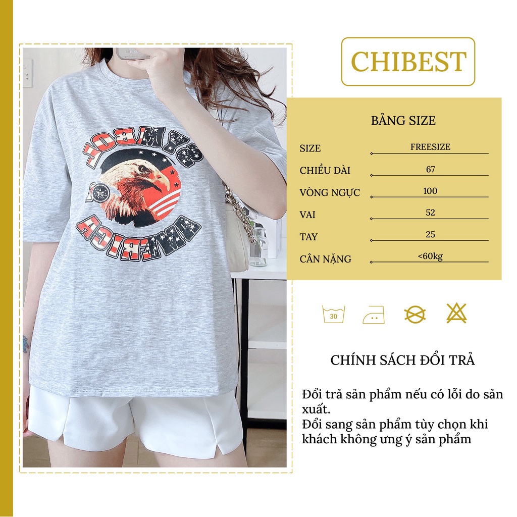 Áo phông nữ áo thun nữ form rộng tay lỡ đẹp in hình đại bàng  CHIBEST LAB210