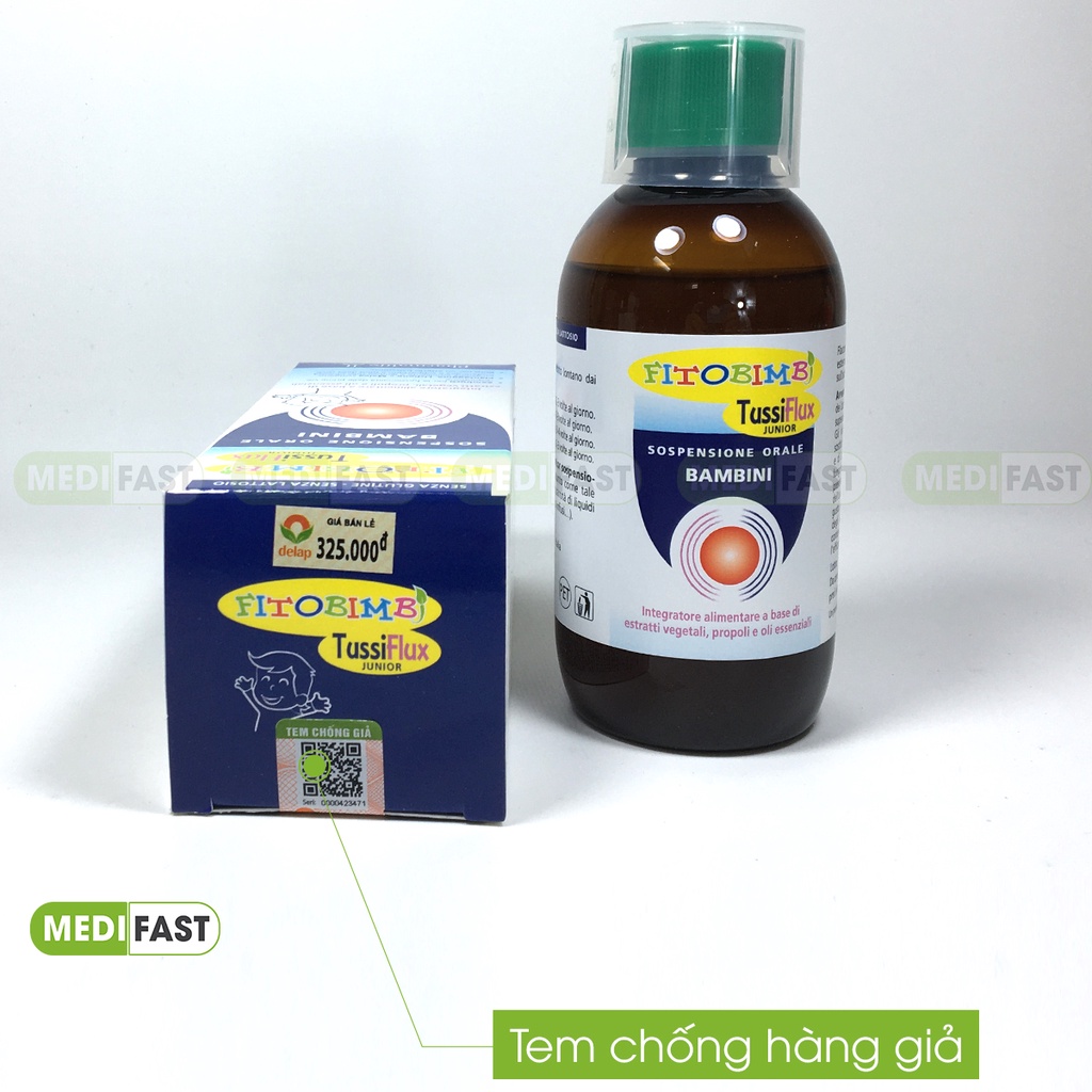 Siro giảm ho, đau họng, cảm cúm - Fitobimbi TussiFlux Junior  chai 200ml, siro Bimbi tăng sức đề kháng cho bé từ 1 tuổi