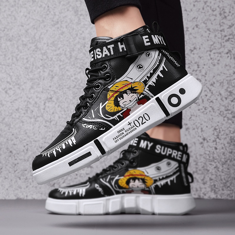Giày thể thao cổ cao in hình anime Luffy One Piece thời trang cho nam