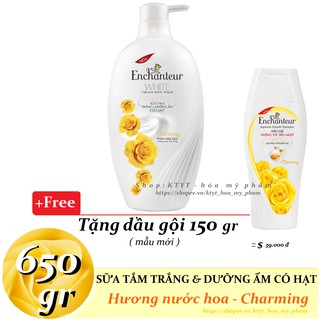 Enchanteur - Sữa tắm trắng và dưỡng ẩm CÓ HẠT Charming 650 gr + Tặng Dầu gội 150 gr