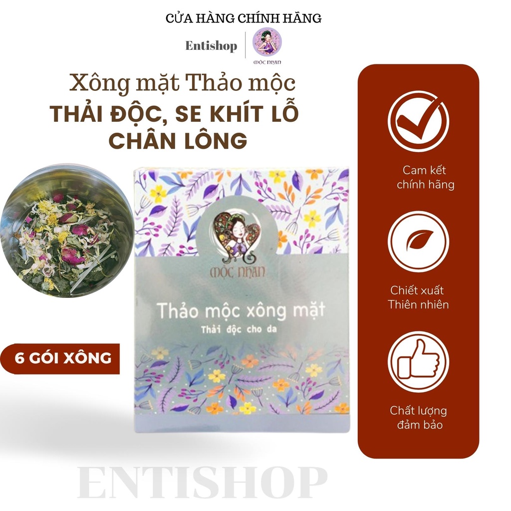 Xông mặt Thảo Mộc - Thải độc cho da - se khít lỗ chân lông MỘC NHAN (hộp 6 gói)