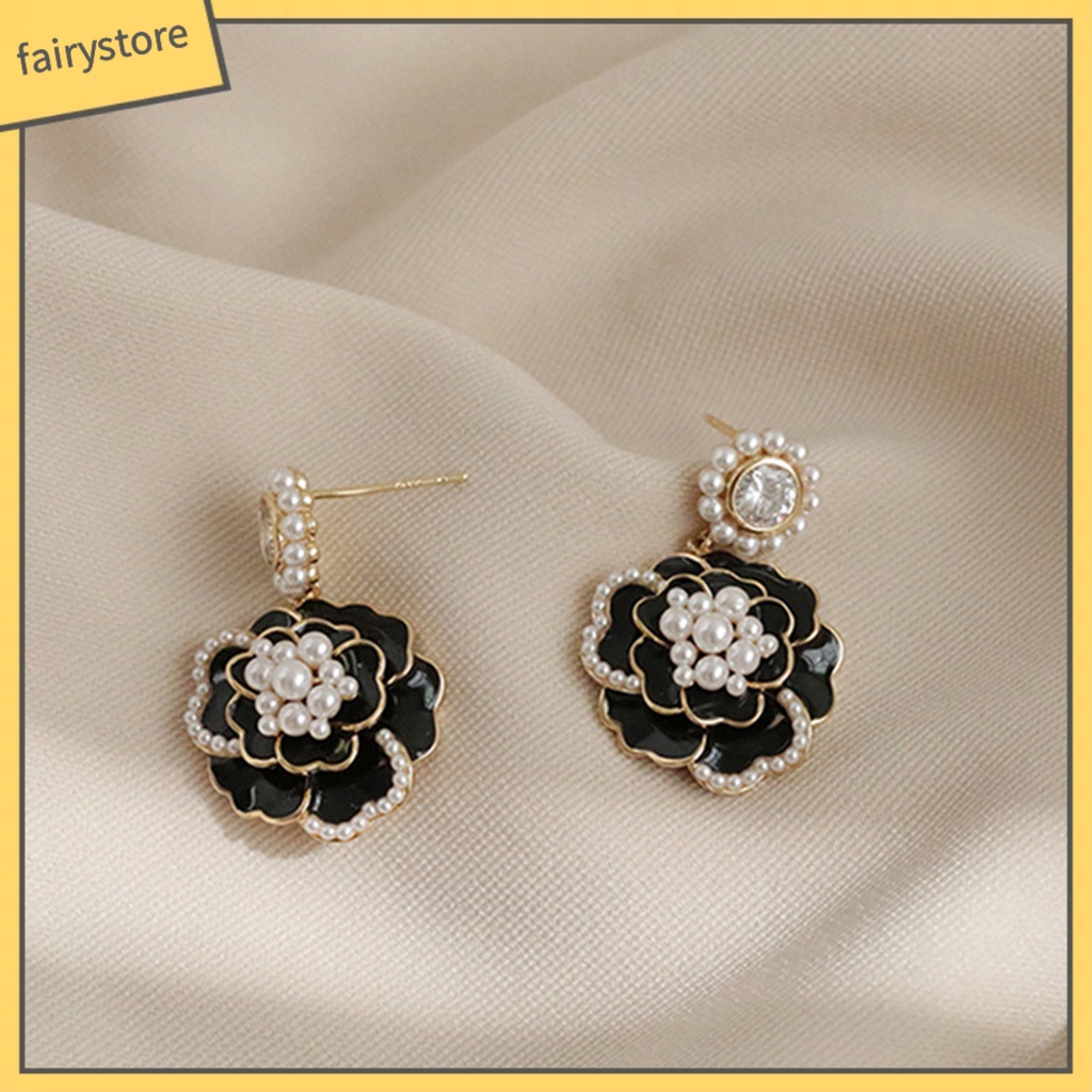 Bông tai hình hoa trà bằng hợp kim chống oxy hóa chất lượng