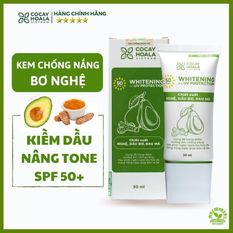 Kem chống nắng kiềm dầu nâng tông chuyên biệt da mụn nhạy cảm Bơ Nghệ SPF 50+ Cỏ Cay Hoa Lá 30ml