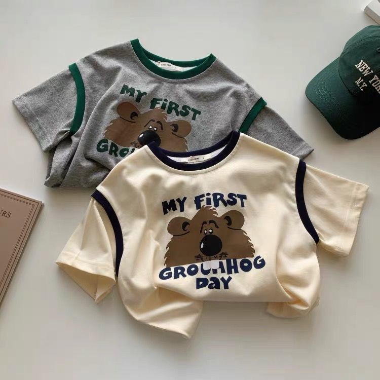 Áo Thun Tay Ngắn Hoạ Tiết Hoạt Hình Phong Cách Hàn Quốc