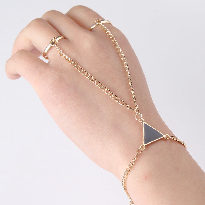 Triangle One-piece Ring Hand Back Chain Leaf Lock Chain Style Personality Bracelet Jewelry Punk Creativity Fingering Fashion