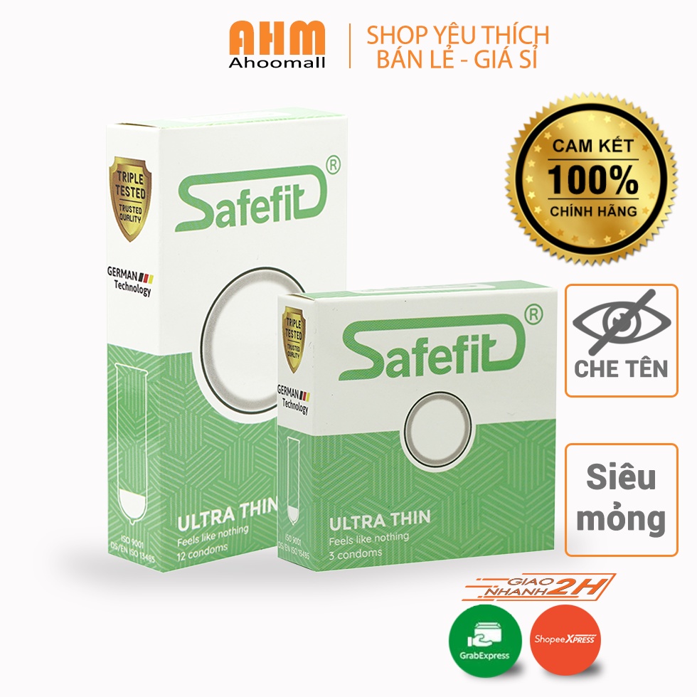 Bao cao su Safefit Ultra thin, siêu mỏng - Hộp 3 / 12 cái - Bcs Chính hãng