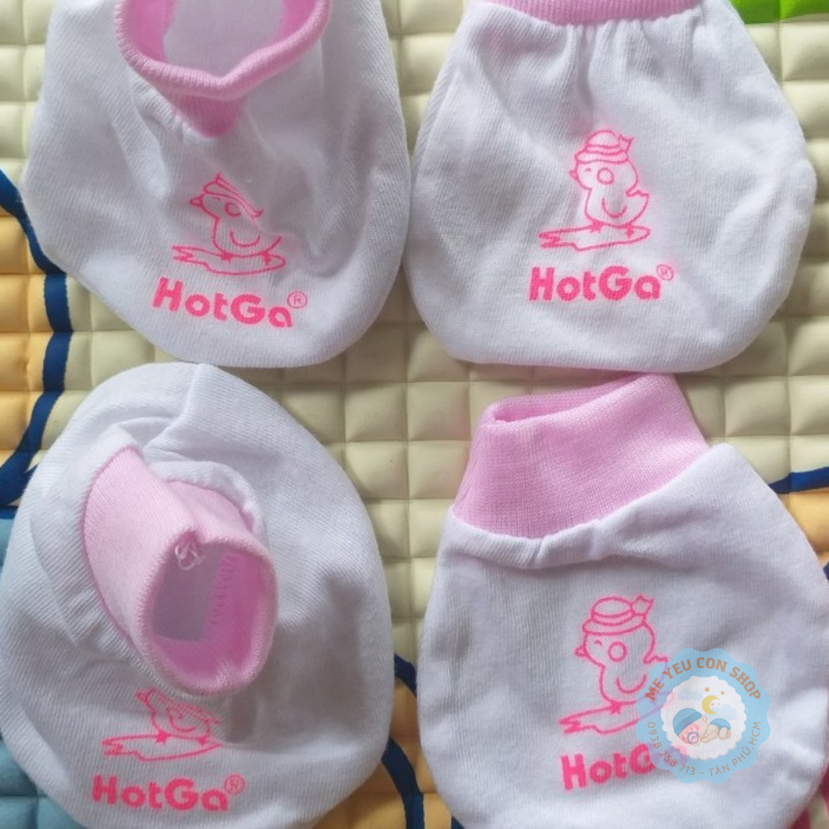 Bao Tay Bao Chân Cotton Trắng Bo Màu Cho Bé Sơ Sinh - HotGa