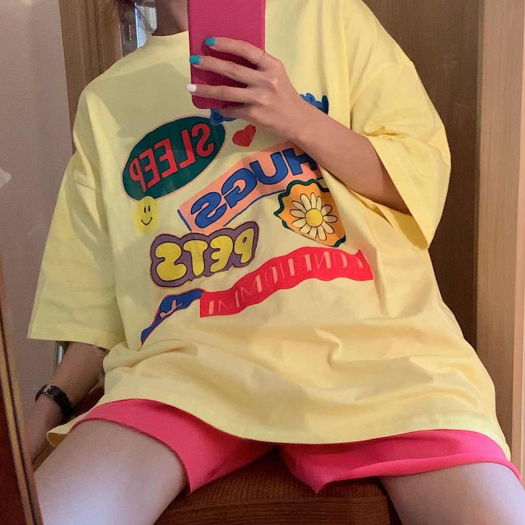 Áo Thun Nữ Ngắn Tay In Hình Hoạt Hình Phong Cách Hàn Quốc