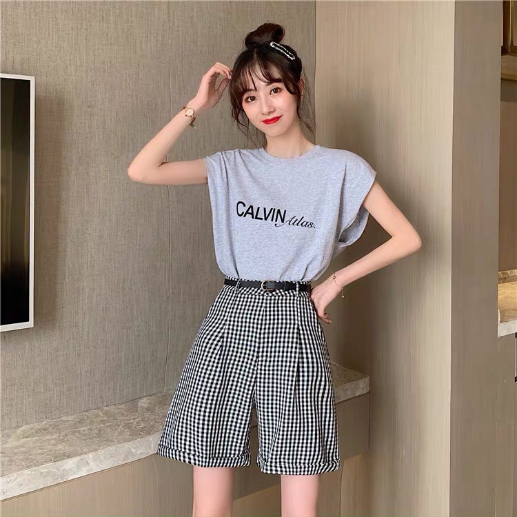 Quần Short Ngố Caro lưng cao kéo khóa Basic full size ( 3 màu)