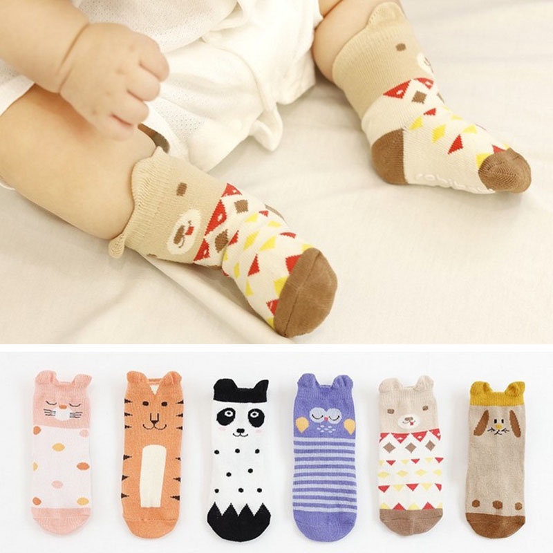 Vớ cotton mềm chống trượt họa tiết hoạt hình dễ thương cho bé