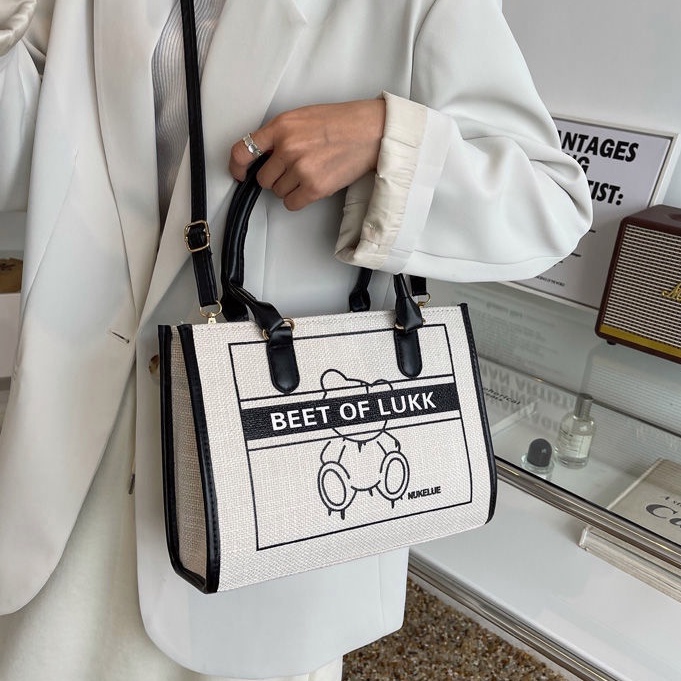 Túi vải tote dễ thương túi hộp vuông chịu vintage túi đeo chéo vải canvas đi học đi làm a4