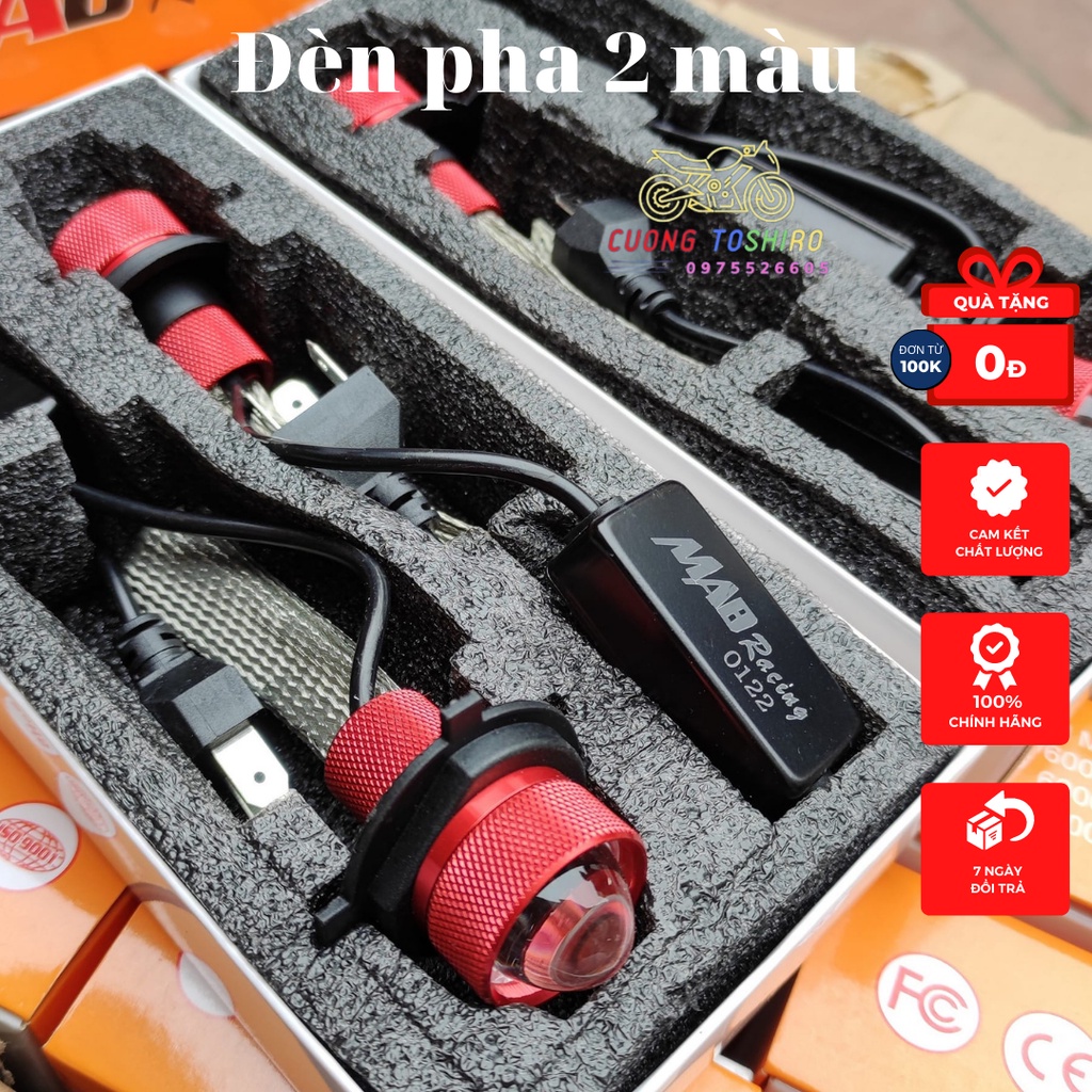 Đèn pha led chân H4 Ma racing chính hãng siêu sáng 2 màu trắng vàng lắp cho xe wave, exciter, vision, sirius....