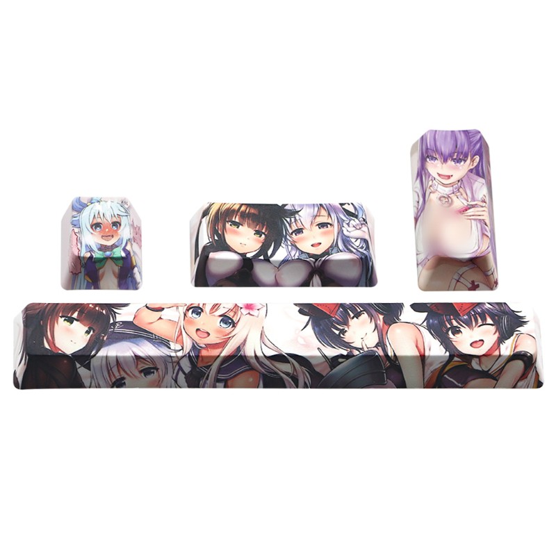 KOK 4Pcs Japanese Anime PBT Space Keycaps Ahegao 6.25U ESC Spacebar Caps Keyboard