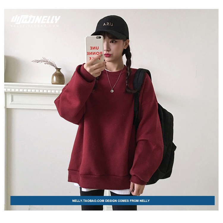 Áo Sweater Nelly Heybig trơn màu đỏ đô