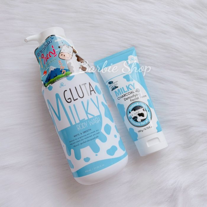 SET SỮA RỬA MẶT + SỮA TẮM BÒ GLUTA MILKY 800ml