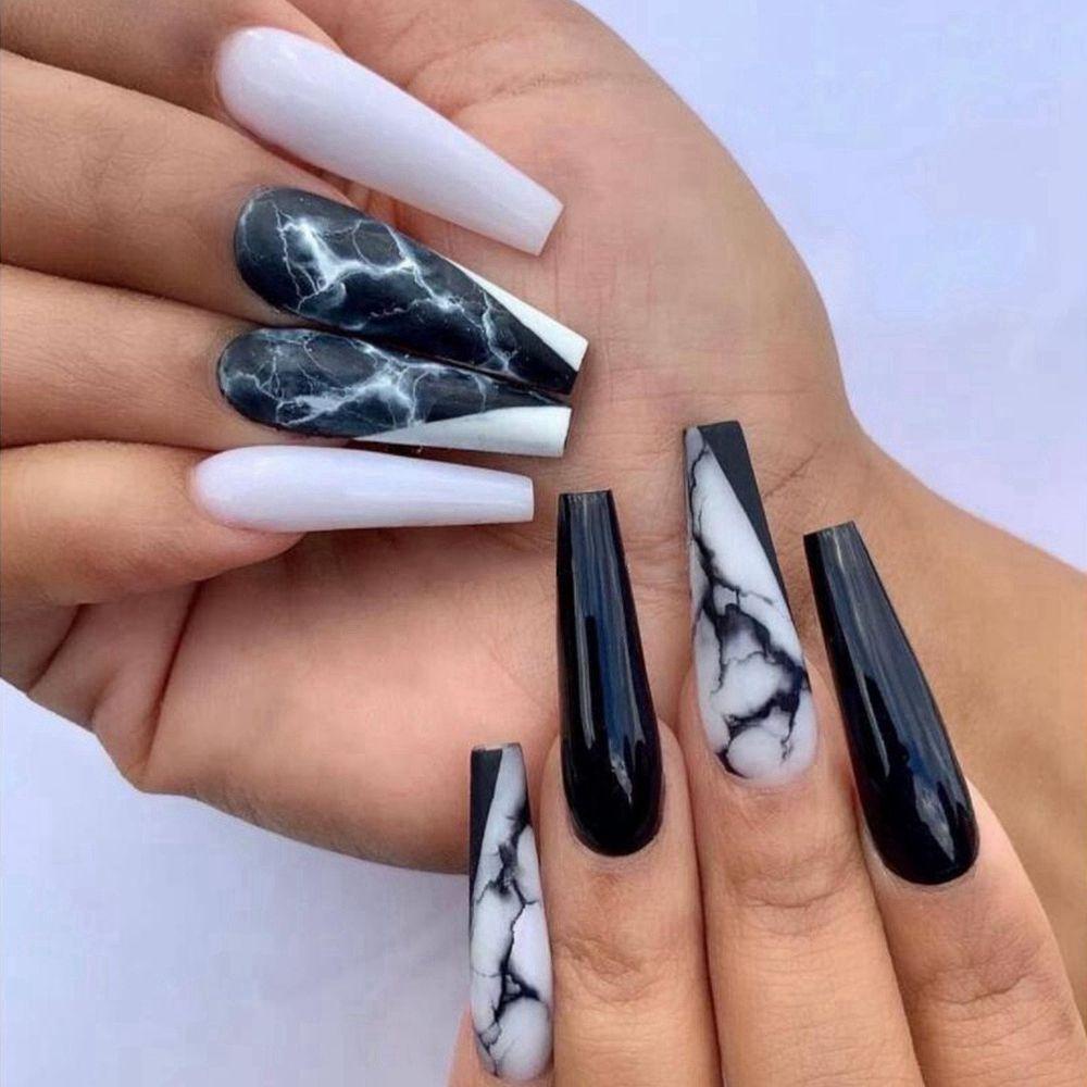 XIANTIN Hộp 24 Móng Tay Giả Che Phủ Toàn Diện Họa Tiết Cẩm Thạch / Kim Cương Giả Có Thể Tháo Rời