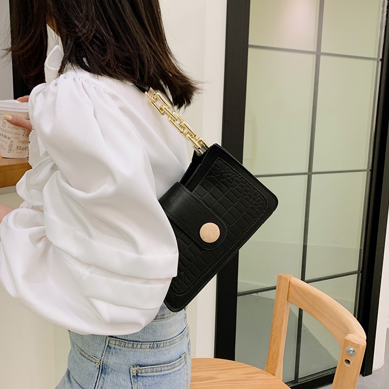 Túi xách nữ -  - Túi kẹp nách siêu xinh quai xích có nút gỗ