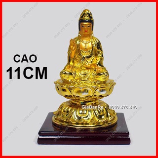 TƯỢNG QUAN ÂM BỒ TÁT NGỒI ĐÀI SEN ÁNH VÀNG - 11CM - 6865.8