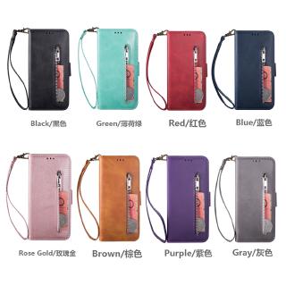 Bao da điện thoại dạng ví khóa kéo đựng thẻ và dây đeo tay silicon chống sốc cho iPhone 7 8 6 6s Plus SE 2020