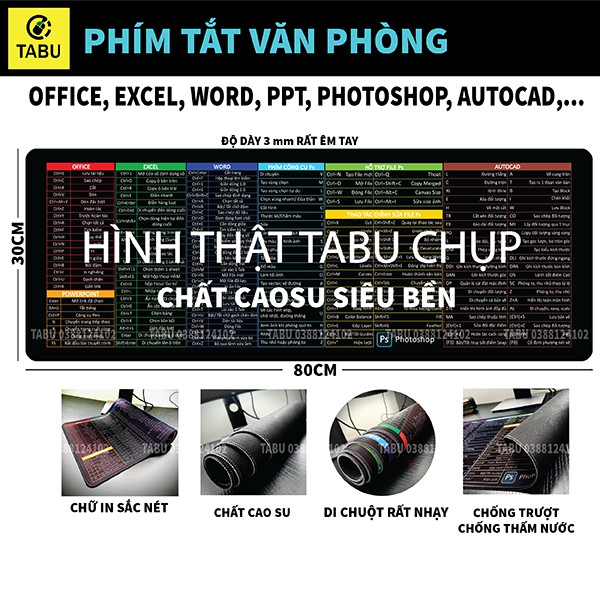 Lót Chuột Phím Tắt Văn Phòng Cao Su Tự Nhiên [Bản Tiếng Việt]