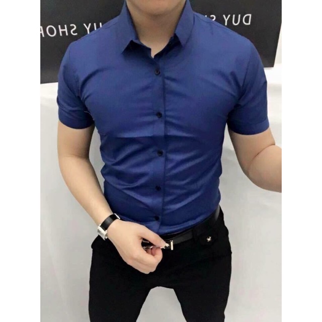 Áo sơ mi nam Cộc Tay Tím Than dáng body Hàn Quốc không nhăn, Áo sơ mi nam Ngắn Tay Tím Than | BigBuy360 - bigbuy360.vn