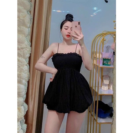 Set đồ nữ dễ thương đi chơi tiệc, đồ bộ bí xốp thiết kế 2 dây có mút