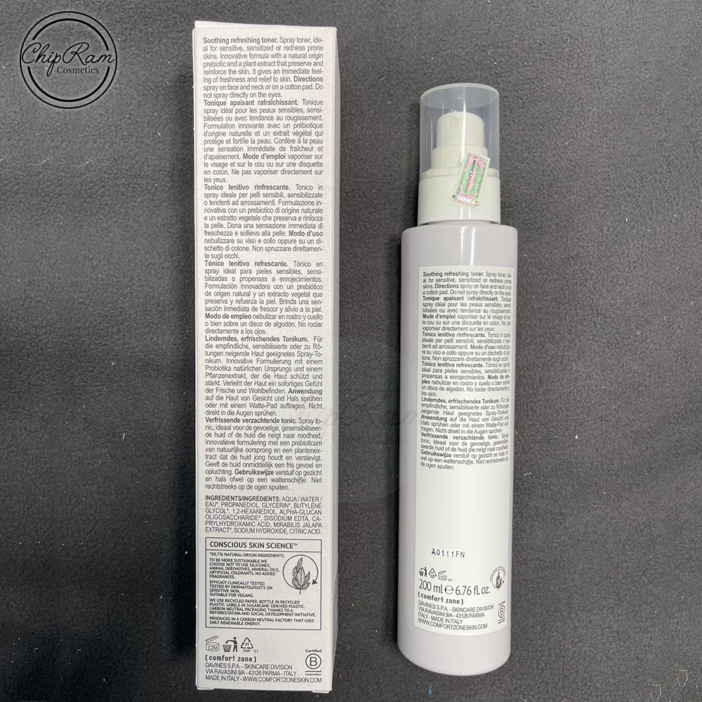 Nước hoa hồng dạng xịt Comfort Zone Remedy Toner làm dịu mát da 200ml