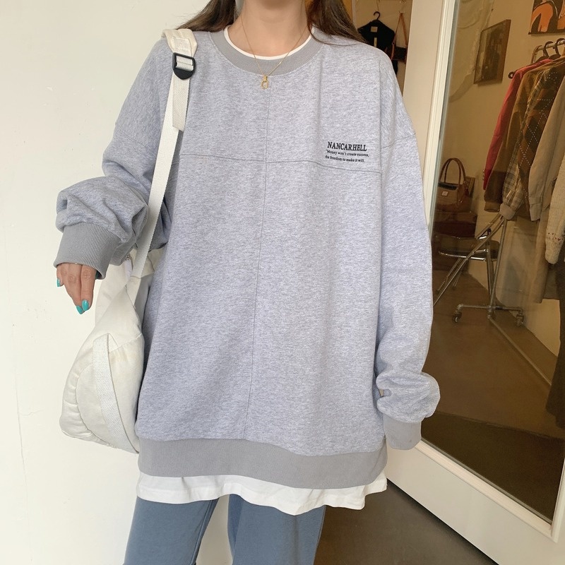 Áo Sweater Tay Dài Cổ Tròn Dáng Rộng Kiểu Hàn Quốc Thiết Kế Trẻ Trung Cho Nữ