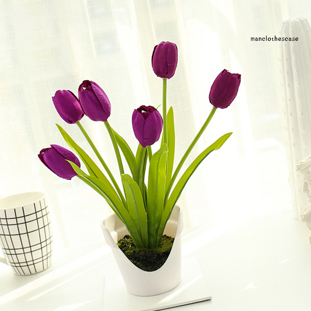 Chậu Hoa Tulip Nhân Tạo 6 Bông Trang Trí Nhà Cửa