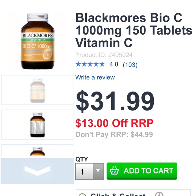Blackmores Bioc 1000mg 150 viên