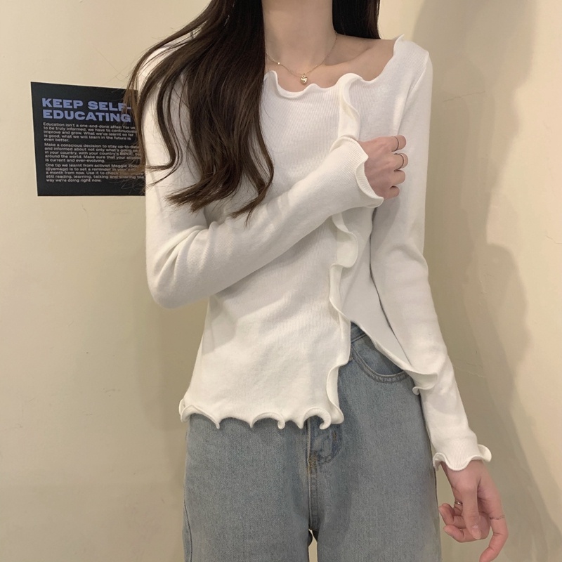 Áo sweater ZHELIHANGFEI dệt kim dáng ôm xẻ tà thời trang dành cho nữ