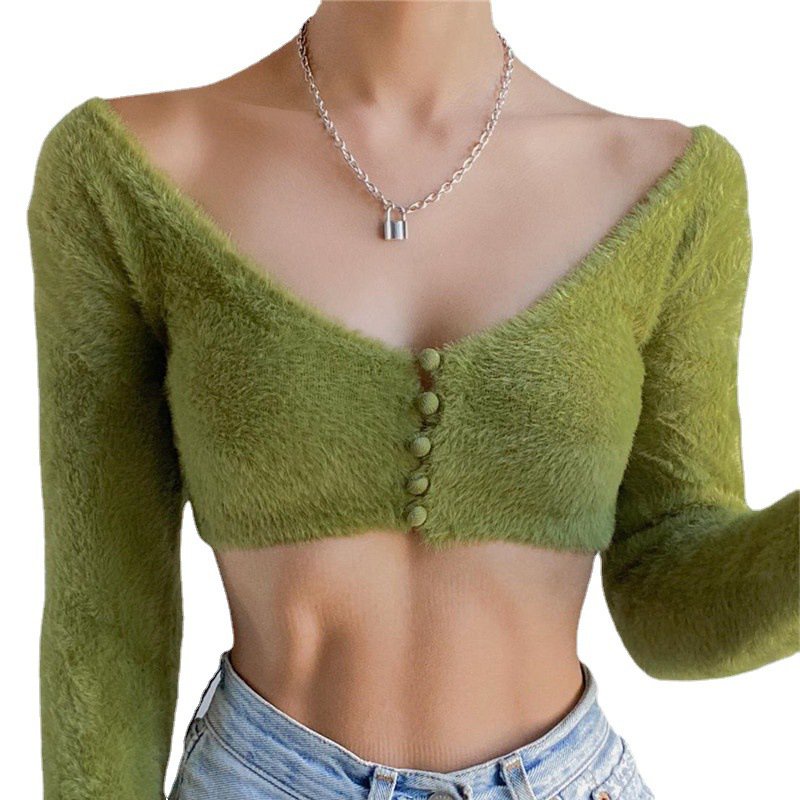 Áo tay dài cổ chữ V có khuy gài thời trang quyến rũ dành cho bạn nữ