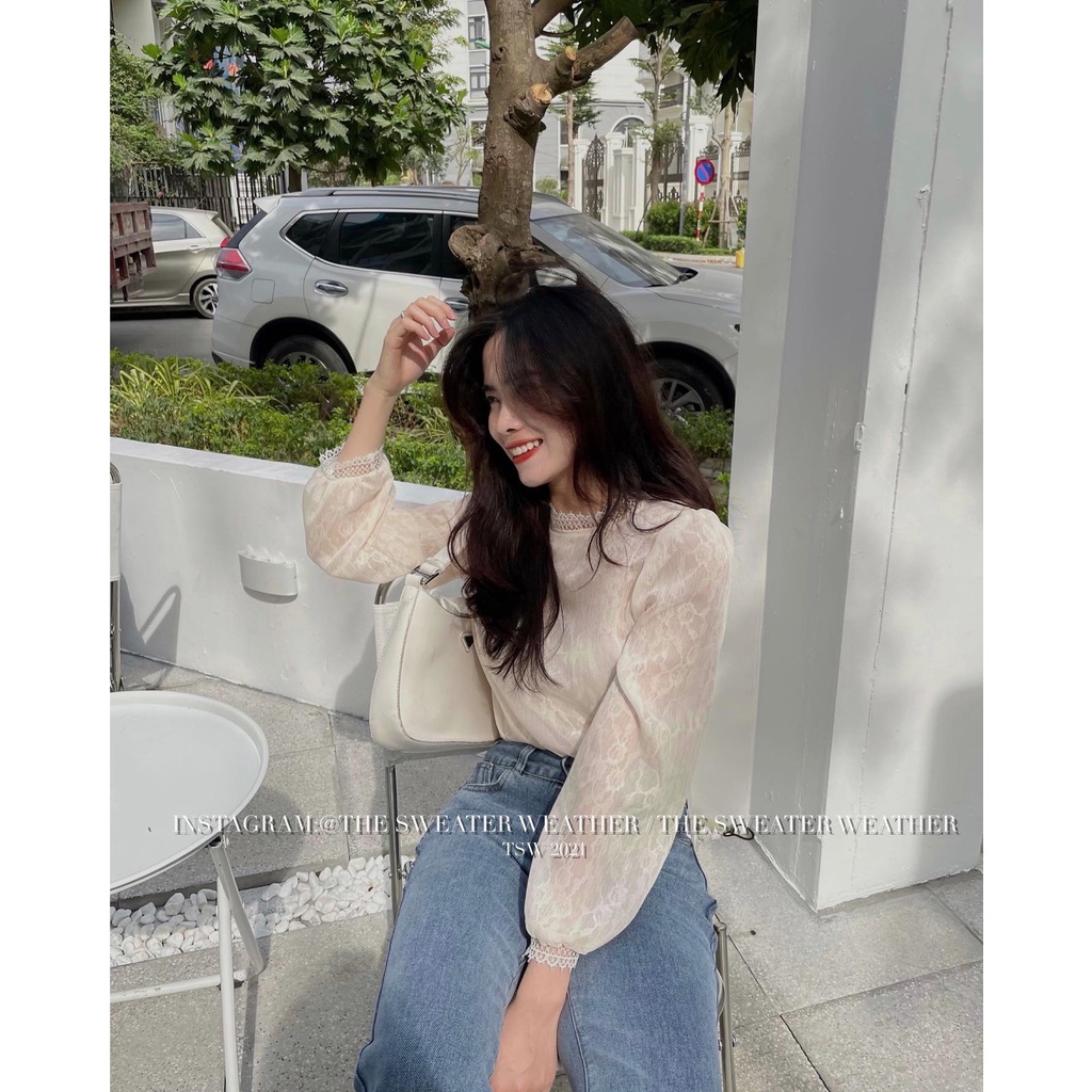 [Mã FAMARAL1 giảm 10K đơn 50K] (Ảnh thật) Áo ren voan mềm cổ tàu 2 lớp the.sweaterweather TSW