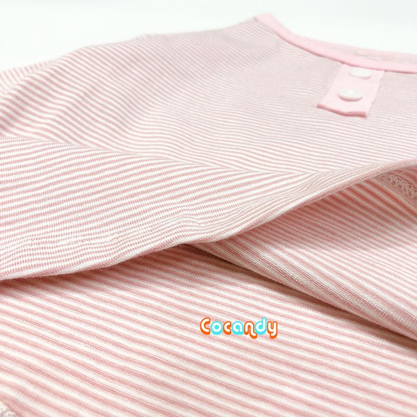 Bộ quần áo thun họa tiết kẻ hồng, đen, cam hồng kèm mũ tai thỏ cho bé của COCANDY mã S103