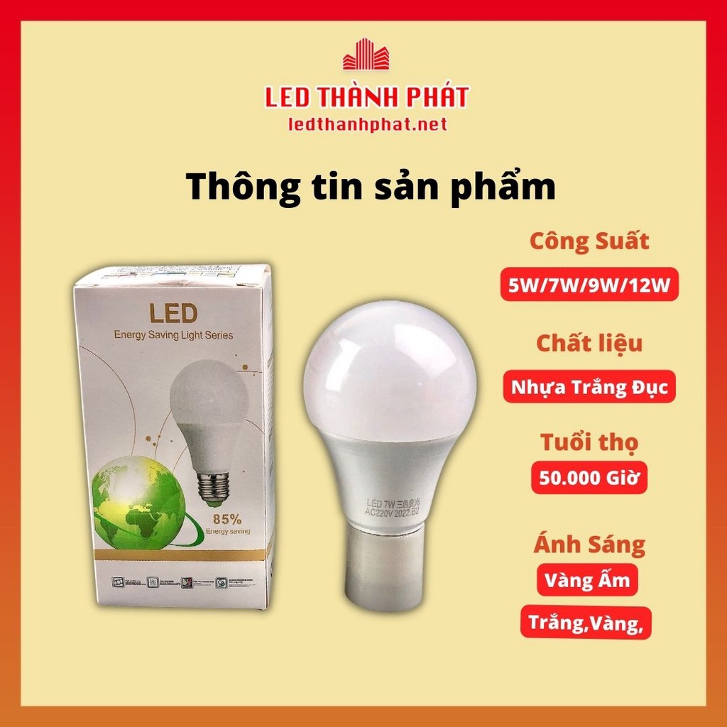 Bóng đèn led 15W - 12W - 9W - 7W - 5W đổi 3 màu ánh sáng trắng, vàng ấm, vàng , bóng led đổi màu bảo vệ thị lực