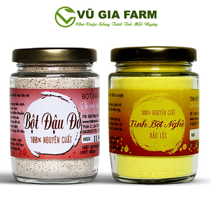 Combo Tinh Bột Nghệ + Bột Đậu Đỏ - Nguyên Chất Vũ Gia (100g/hũ)