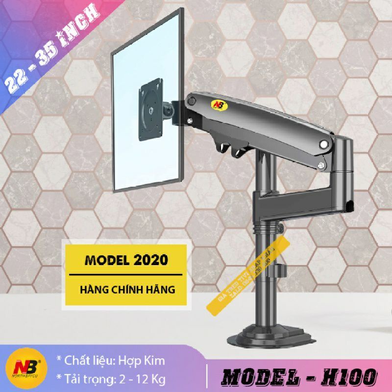 Giá Treo Màn Hình NB H100 22 - 35 Inch - Tay Treo Màn Hình Máy Tính Gắn Bàn Xoay 360 Độ