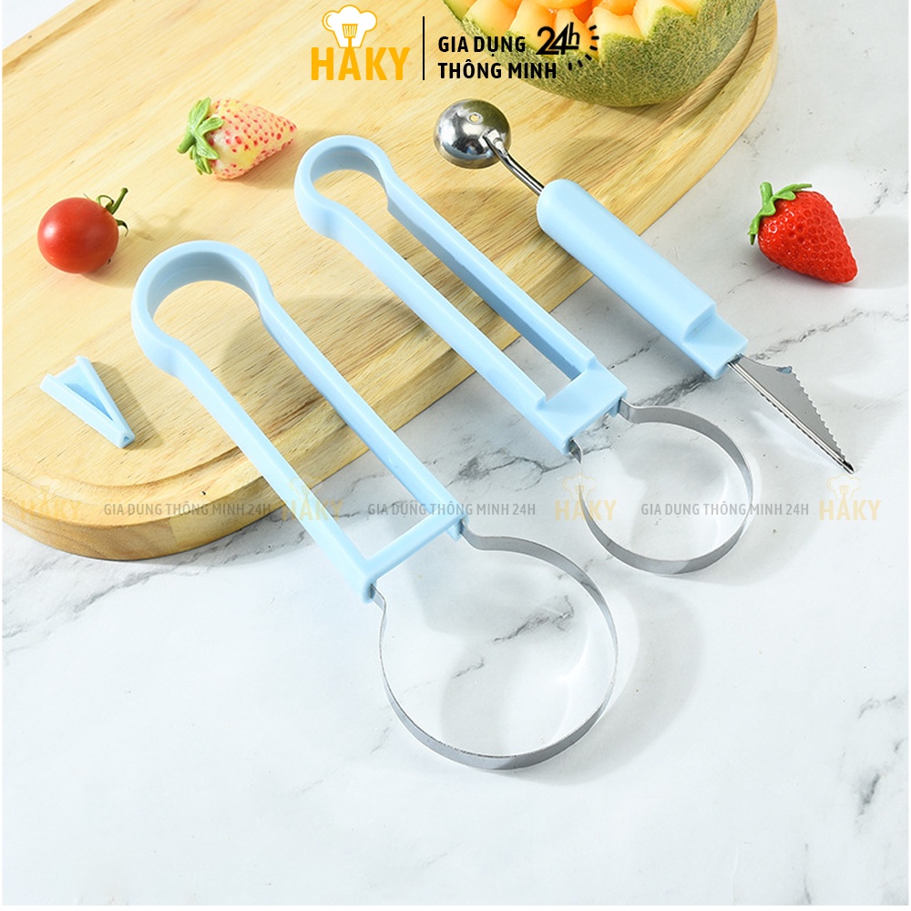 Bộ dụng cụ cắt tỉa hoa quả rau củ chuyên nghiệp, tiện lợi HAKY046, set 3 món tạo hình hoa quả chất liệu thép không gỉ