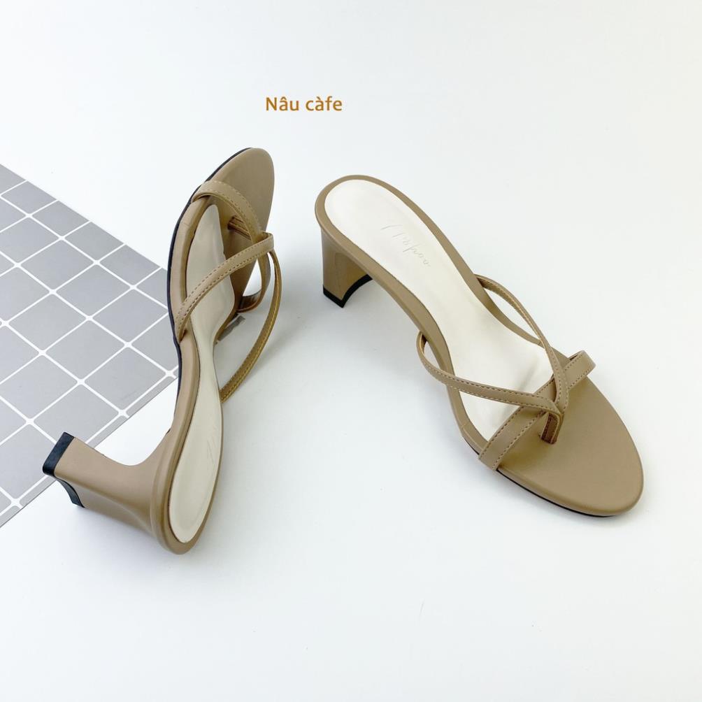 Dép cao gót nữ dáng sandal mũi tròn quai dây kẹp mảnh xỏ ngón 1 phân thời trang HISHOO S016 hk