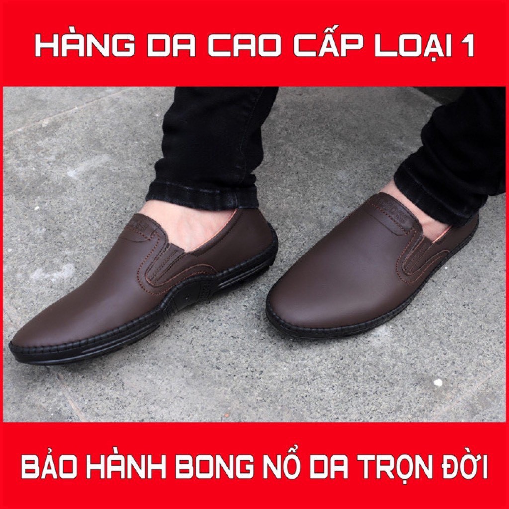 Giày da nam lười cao cấp da bò đế cao su khâu chỉ bảo hành 1 năm HQ112