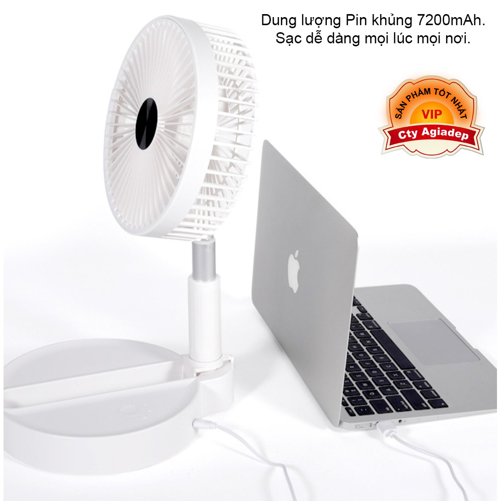 Quạt pin sạc gấp gọn tiện mang đi lại - Thiết kế đẹp cho văn phòng, bàn học AGD Telesco