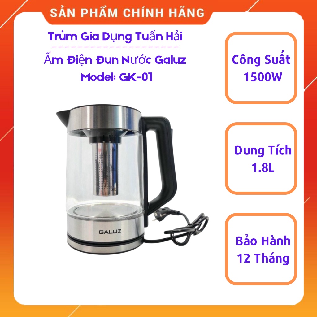 Ấm Siêu Tốc, Ấm Điện Đun Nước Galuz GK-01, Dung Tích 1.8L, Tự Động Ngắt Điện